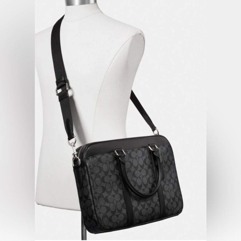 COACH Laptop iPad Bag Perry Slim Brief Case Men / Women Brown Canvas AUTHENTIC - Picture 16 of 16